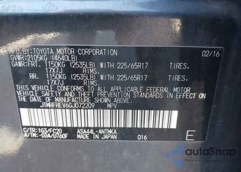 2016 Toyota Rav4 Xle z USA, uszkodzony, nr VIN JTMRFREV6GJ072209